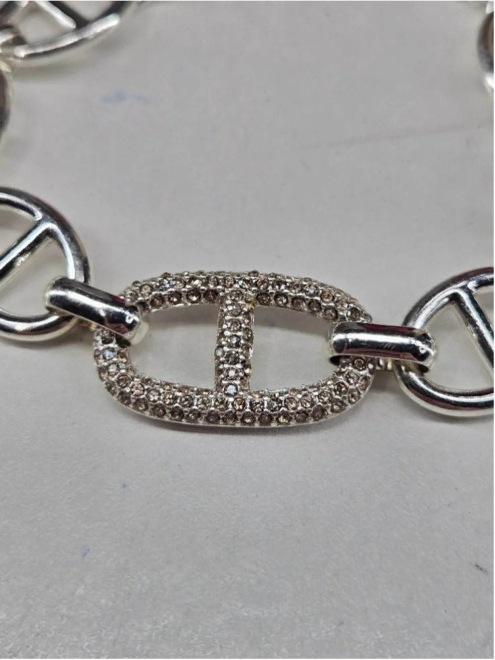 Bomb Party Bracelet Mariner Link CZ Crystal Accent Adjustable Silvertone Chain